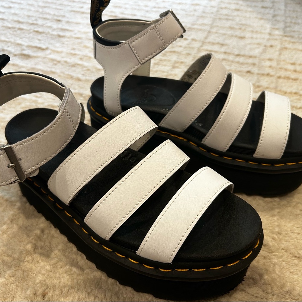 Dr. Martens White and Black Platform Sandals Size 39/8